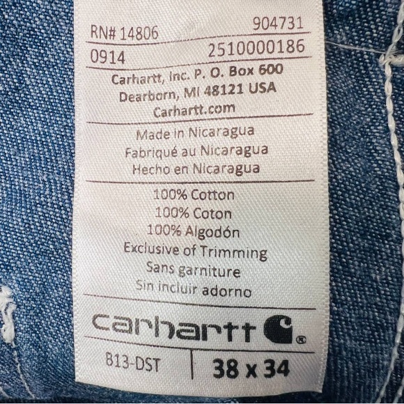 Carhartt Big and Tall Size 38 X 34 Straight Leg Carpenter Workwear Jeans 3140 - Picture 5 of 8